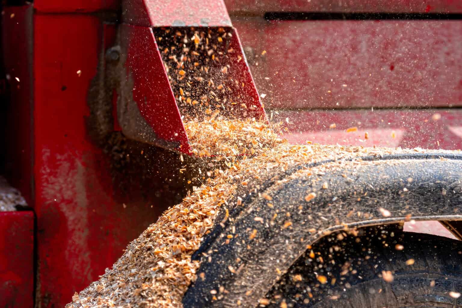 Output of wood chips from the wood chipper